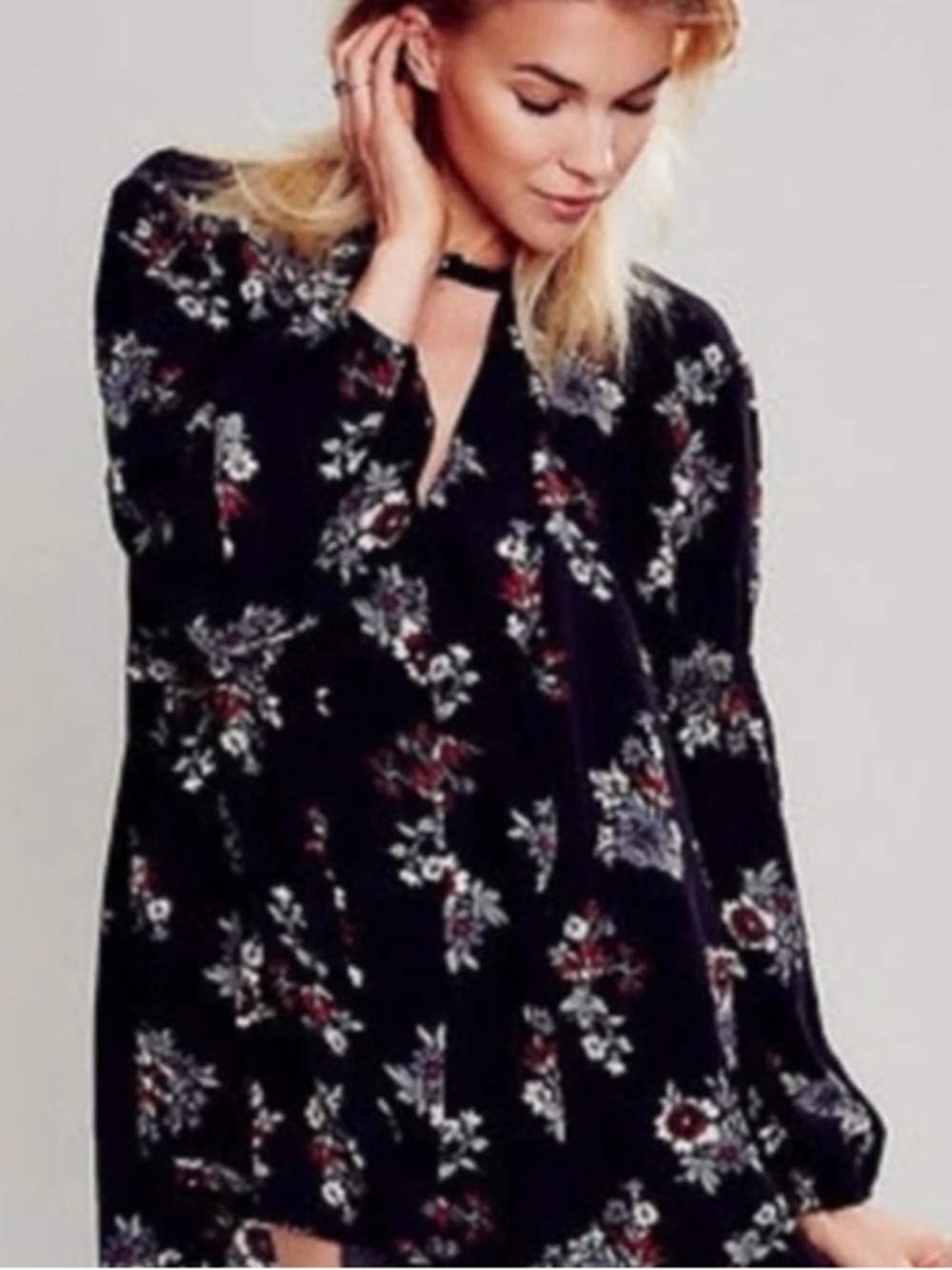 Free People Floral Black Tunic Sz Medium